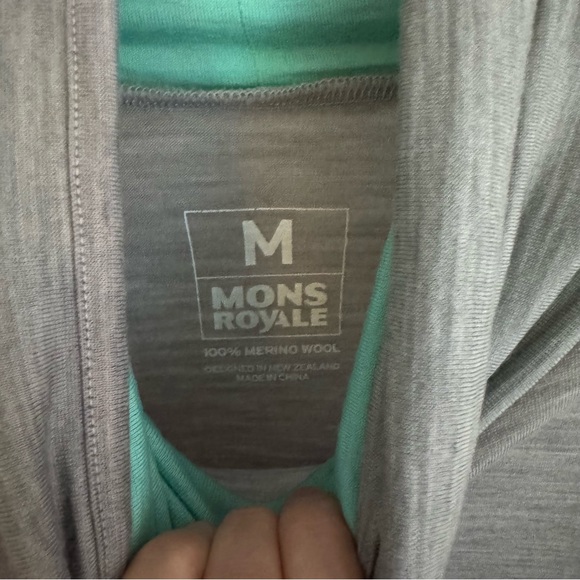 Mons Royale Cornice Merino Wool Rollover in Gray/Teal sz M - Picture 2 of 5